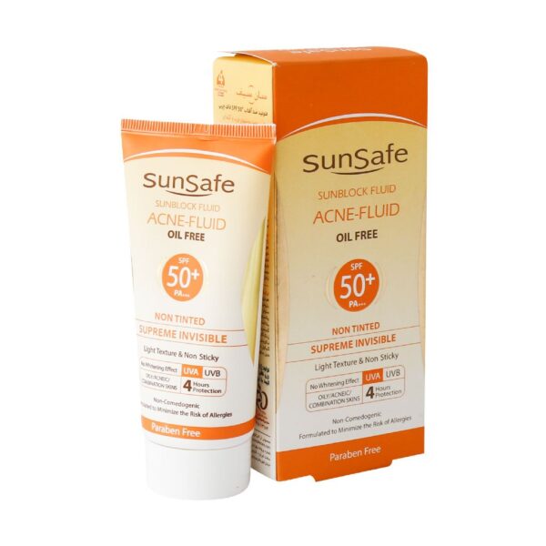 کرم ضدآفتاب سان سیف SPF50 فاقد چربی بی رنگ 50 میلی لیتری