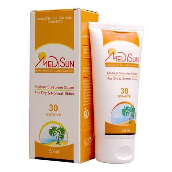 کرم ضدآفتاب مدیسان SPF30 پوست خشک و معمولی 50 میلی لیتری